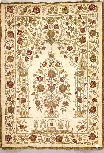 Inventory:  Ottoman Textile, Ottoman Silkwork Large Textile Botanical Embroidery Depicting The Garden-like Setting of Heaven, Circa 1880, $9,500