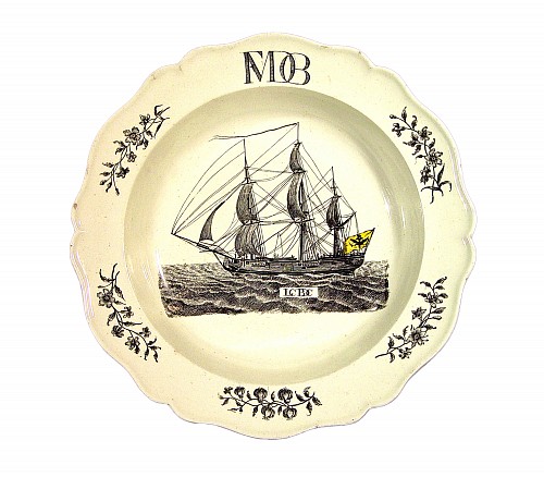 Wedgwood Pottery 18th-century Wedgwood Creamware Plate with Ship Flying the Flag of the last German Emperor, Circa 1775-90 $1,800