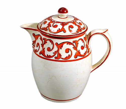 Creamware Pottery Creamware Covered Jug and Cover with Orange Foliate Scroll Designs, Circa 1820 $650