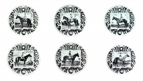 Inventory:  Piero Fornasetti, Piero Fornasetti Porcelain Race Horse Plates, Set of Six, 1950s, $2,500
