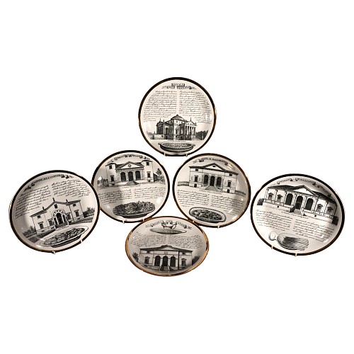 Piero Fornasetti Piero Fornasetti ""Assiettes Specialita Vicentine"" Set of Six Porcelain Plates, 1970s $2,250