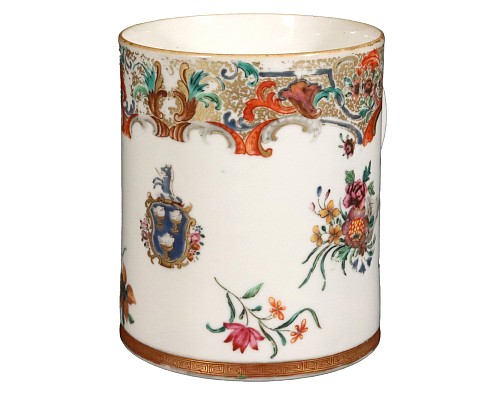 Inventory:  Chinese Export Porcelain, Chinese Export Porcelain Large Armorial Tankard, 1775, $2,500