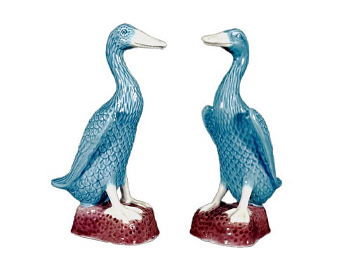 Chinese Export Porcelain Vintage Chinese Porcelain Turquoise Pair of Indian Runner Ducks, 20th Century $550