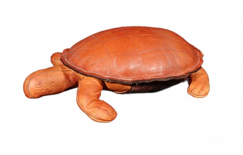 Inventory:  Mid-century Modern, Vintage Leather Small Model of a Turtle, 1960s, $1,250