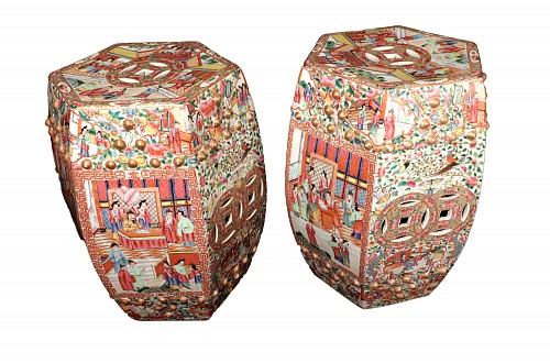 Chinese Export Porcelain Chinese Export Porcelain Hexagonal Garden Seats, A Pair, 1850-60 $12,500