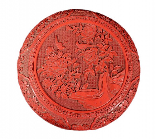 China Trade Chinese Carved Cinnabar Red Lacquer Circular Box and Cover, 1st Half 20th Century $3,750