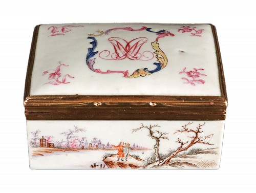 Inventory:  Chinese Export Porcelain, Chinese Export Porcelain Famille Rose Snuff Box- European subjects, 1760, $5,500