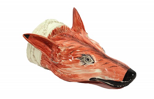 Inventory:  Creamware Pottery, 18th-century Creamware large Fox-head Stirrup Cup, 1775