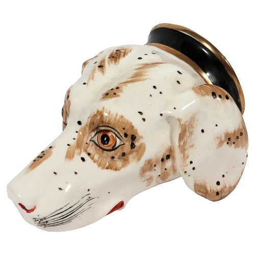 Pearlware Regency English Pearlware Hound-head Stirrup Cup, 1820