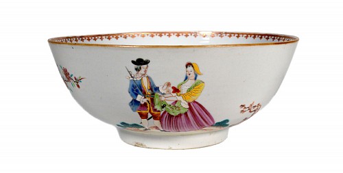 Chinese Export Porcelain Chinese Export Porcelain Sailor's Farewell & Return Punch Bowl, 1765-75 $4,000