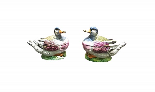 Inventory:  German Faience, North German Faience Tureens in the form of a Duck, Gross Stieten Factory, A Pair, Circa 1753-54, $12,500