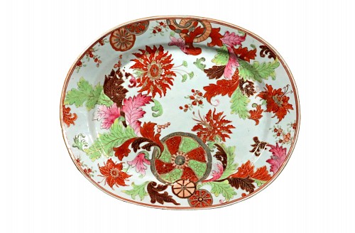 Inventory:  Chinese Export Porcelain, Chinese Export Pseudo Tobacco Leaf Porcelain Oval Dish, 1765, $3,500