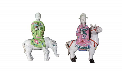 Inventory:  Chinese Export Porcelain, Chinese Export Porcelain Taoist Immortal Figures Mounted on the Back of Animals, 1780, $25,000