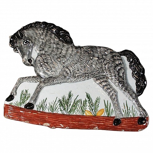Rorstrand Continental Faience Plaque in the from of a Horse, Probably Rorstrand, Sweden, Circa 1840 $950