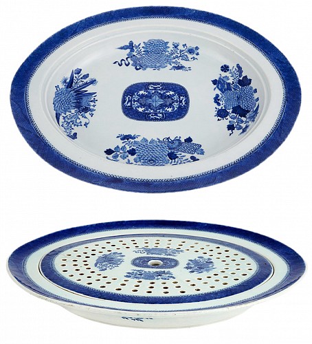 Inventory:  Chinese Export Porcelain, Chinese Export Porcelain Blue Fitzhugh Oval Platter and Mazarin, Early 19th century, $1,850