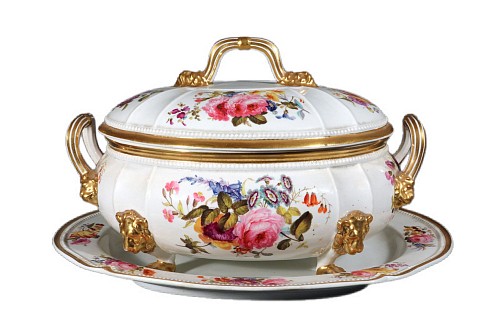 Inventory:  Derby Factory, Derby Porcelain Large Botanical Soup Tureen, Cover & Stand, 1815-25, $7,500