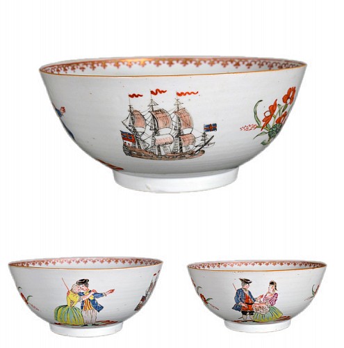 Chinese Export Porcelain Chinese Export Porcelain European Decorated Sailor's Farewell and Return & An East India Company Ship Punch Bowl, Second half of 18th Century. $5,000