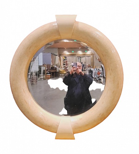 Inventory:  Vintage, Monumental "Keystone" Mirror in Tessellated Bone by Enrique Garcel for Jimeco, Colombia, 1970s, SOLD &bull;