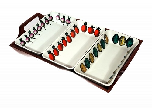 Piero Fornasetti Piero Fornasetti Ceramic Appetizer Set and Tray, 1960s $1,250