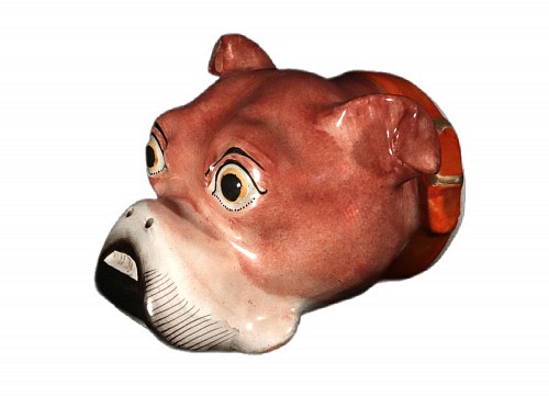 British Pottery Staffordshire Pearlware Pottery English Bulldog Stirrup Cup, 1820 $4,900