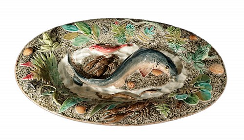 Majolica French Majolica Large Palissy Fish Dish, Longchamp Maker, 1880 $5,500