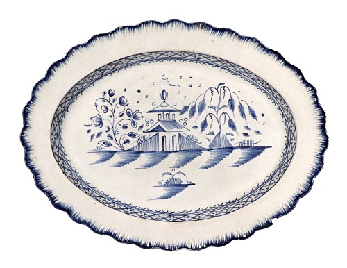 Inventory:  Pearlware, English Pottery Pearlware Blue Chinoiserie Large Shell-edged Dish, 1780-90, $1,250