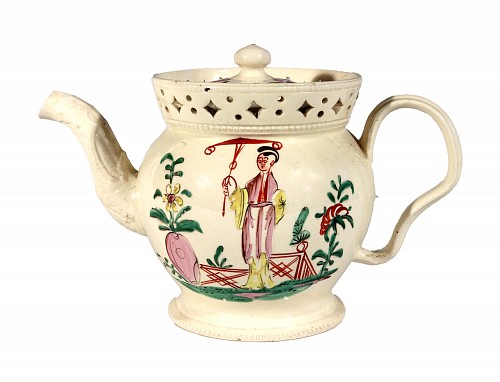 Inventory:  British Pottery, English Creamware Chinoiserie Teapot & Cover with Openwork Gallery, 1775, $3,000