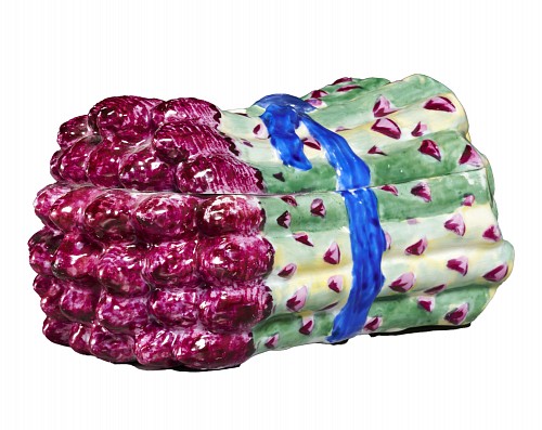 Inventory:  German Porcelain, 18th Century German Porcelain Trompe-L'oeil Asparagus Tureen, Probably  Thuringian, 1770-80, $5,500