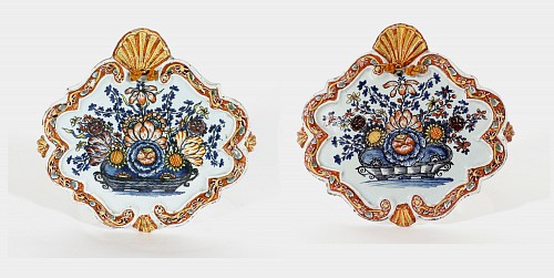Dutch Delft Dutch Delft Polychrome Plaques With Flower Baskets, 1760 $5,000