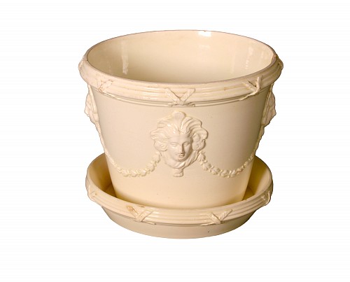 Inventory:  Creamware Pottery, English Neo-classical Creamware Cachepot & Stand, 1780, $1,850