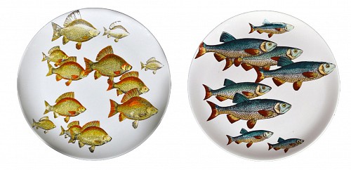 Piero Fornasetti Piero Fornasetti Pottery Pair of Plates with Fish Decoration- Pesci pattern, 1960s $1,250