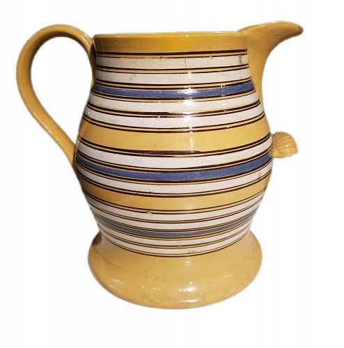 Mocha Mocha Large Multi-Slip-banded Yellow Ware Jug, Circa 1840 $4,500