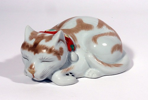 Japanese Porcelain Japanese Kutani Porcelain Figure of a Sleeping Cat, 1910-20 SOLD &bull;