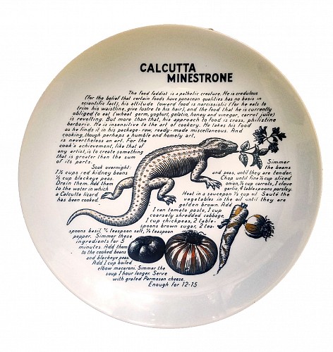 Piero Fornasetti Piero Fornasetti Fleming Joffe Porcelain Plate with Calcutta Minestrone Recipe, 1960s $800