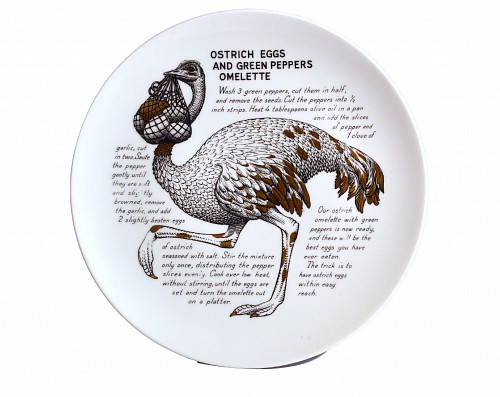 Piero Fornasetti Piero Fornasetti Fleming Joffe Plate- Ostrich Eggs and Green Peppers Omelette, 1960s $550