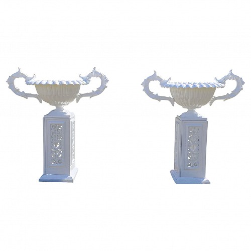 American Garden Furniture Painted Cast Iron Garden Urns & Pedestal Bases, American, Mid-20th Century $4,900