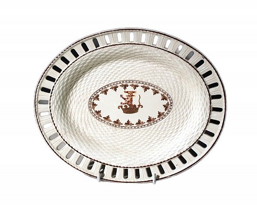 Inventory:  Creamware Pottery, Armorial Creamware Dish, Sparke of Gunthorpe Hall, Norfolk.  Bishop of Ely , 1785-1800, $525