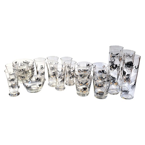 Inventory:  Libbey Glass Co., Vintage Libbey Bar Glasses, (23 pieces) Curio Line Designed by Freda Diamond, 1950s, $650
