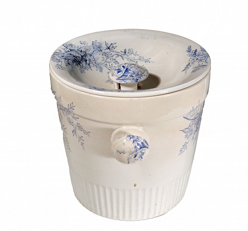 Inventory:  Pearlware, Blue & White Floral Pottery Covered Pail and Cover, Circa 1900-20, $750