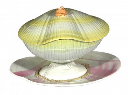 Inventory:  Wedgwood Pottery, Wedgwood Pearlware Nautilus Sauce Tureen, Cover & Stand, 1790, $2,500