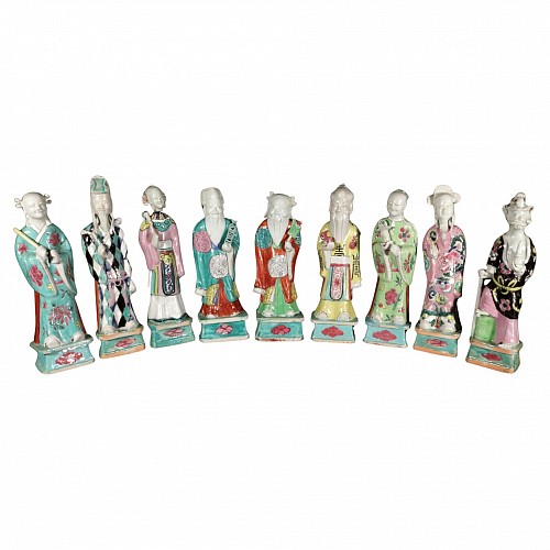 Inventory:  Chinese Export Porcelain, Chinese Export Porcelain Taoist Immortal Figures, Set of Eight Immortals and Shou Lao, 1780-1810, $9,500