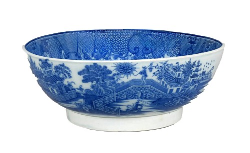 Inventory:  Pearlware, English Pottery Pearlware Blue Chinoiserie Bowl, 1790-1800, $850