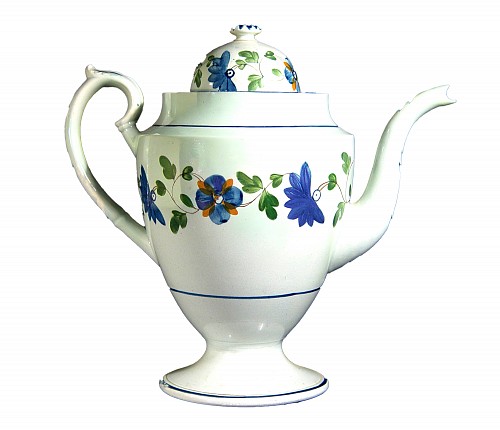 Pearlware Antique English Pottery Pearlware Botanical Coffee Pot, Circa 1820-25 $750