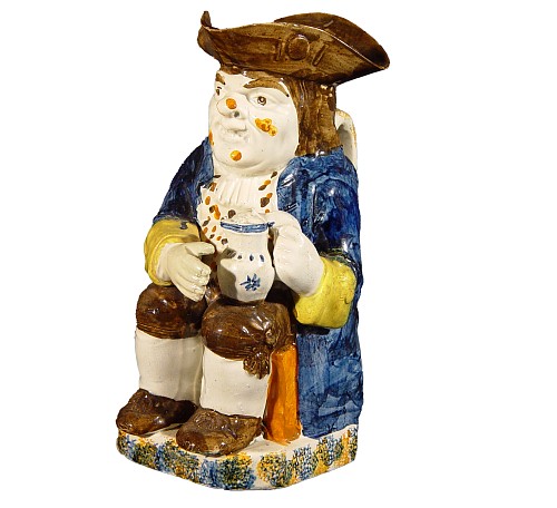 Inventory:  Pearlware, Antique English Pottery Prattware Toby Jug, 1800-20, $1,800