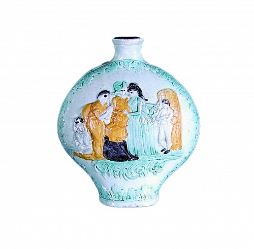 Pearlware Antique English Pottery Prattware Flask, Circa 1800 $2,000