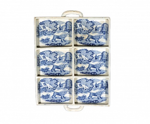 Inventory:  Pearlware, Pearlware Blue Printed Tray with The Angry Lion Pattern, 1815-20, $2,200