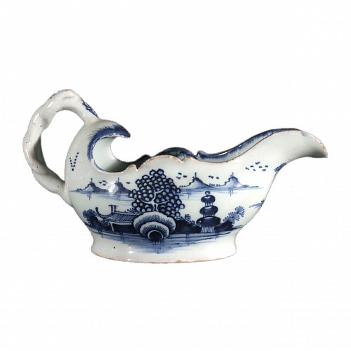 British Delftware English Delftware Blue & White Sauce Boat, London, 1790 $2,000