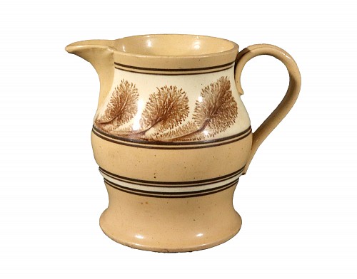 Mocha American Mocha Yellow Ware Jug with Puce Seaweed Decoration, 1860 $775