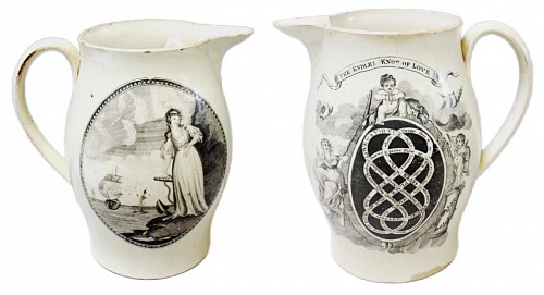 Creamware Pottery English Large Creamware Jug decorated with the ""Endless Knot of Love"" Pattern, Circa 1800 $3,500