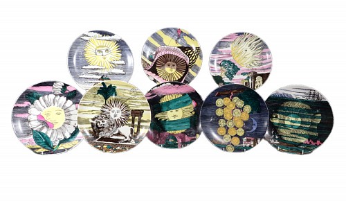 Inventory:  Piero Fornasetti, Piero Fornasetti Porcelain Mesi & Soli Plates, "12 Mesi, 12 Soli", Twelve Suns, Twelve Months (Eight plates), Late 1950s, $4,500